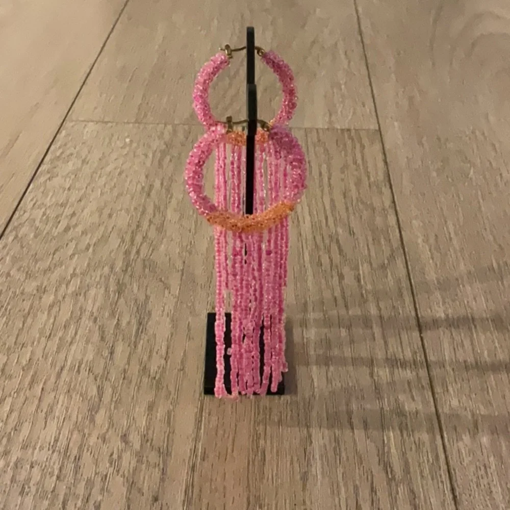 I Am Pink Beaded Hoop Earrings - Picture 5 of 5